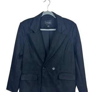 Stoosh Womens Black Faux Suede Blazer Size Medium Button Shoulder Pads